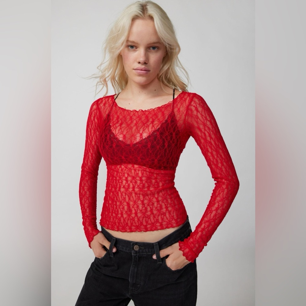 Out From Under “ Libby sheer long sleeve top “ red❤️